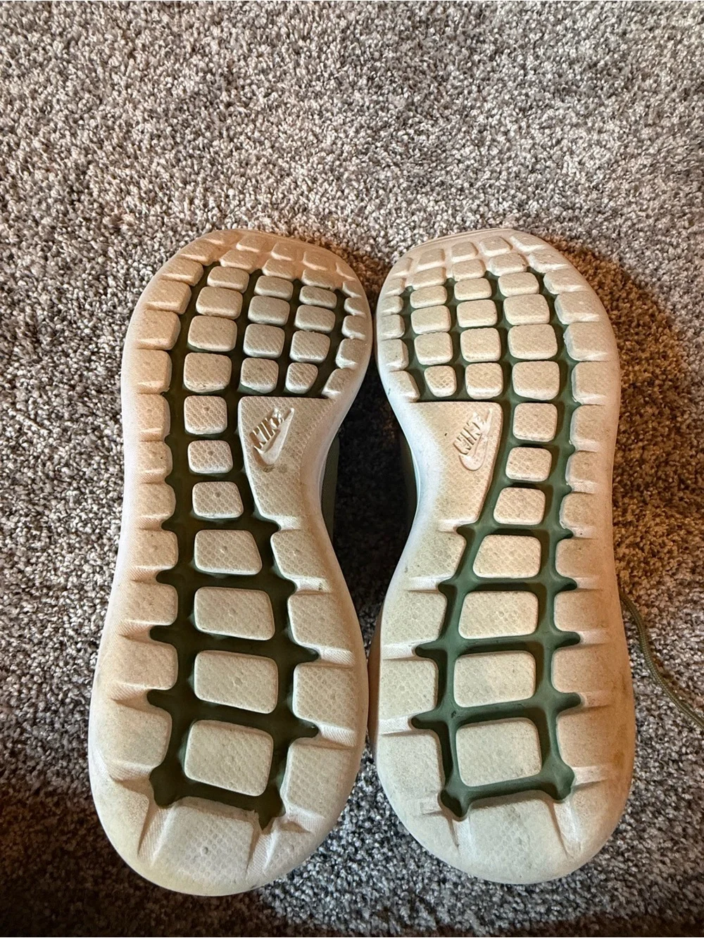 Nike Olive Green Slip-On Lace Sneakers with Pale Blue & White Soles